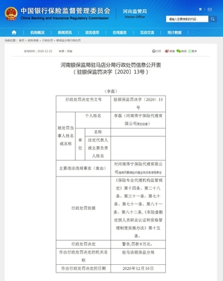 河南偉寧保險(xiǎn)代理違規(guī)展業(yè)受重罰，行業(yè)合規(guī)警鐘長(zhǎng)鳴